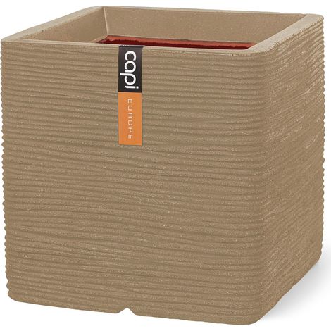 Capi Europe Pflanzgefäß Rib NL Quadratisch  Beige 30 x 30  cm - Kunststoff