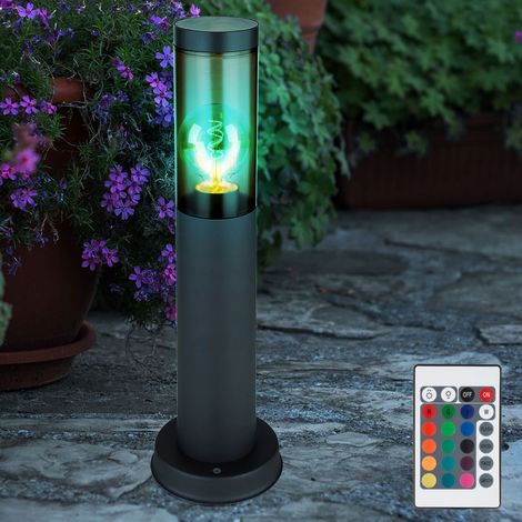 Lampada segnapasso da esterno lampada da terra in acciaio inox con piedistallo antracite, fumo, telecomando dimmerabile, 1x RGB LED 8.5W 806Lm bianco caldo, DxH 7.6x45cm