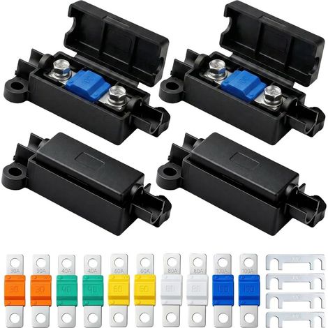 Set of 4 Midi Fuse Holders with 10 Pieces 30/40/60/80/100A Fuse Box  Midi Bolted Current Fuse Box for Cars Trucks Construction Vehicles SUV Agricultural Machinery Caravans (1/5)