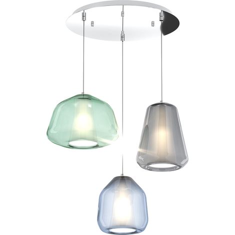 SOSPENSIONE CROMO 3 LUCI TONDA VETRI ALPHA VE + BETA BL + GAMMA FU 1176CR-S3 T ABG-MC