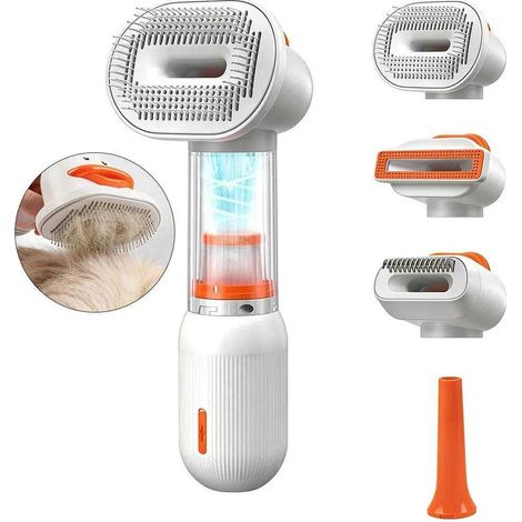 Spazzola elettrica per animali domestici con aspirazione, per la toelettatura di cani e gatti, dotata di 4 accessori, funzione antistatica, massaggio delicato e rimozione del pelo. (1/3)