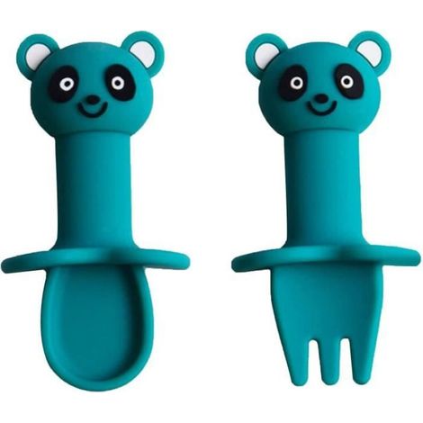 Fourchette Et Cuillère Bébé - Silicone Alimentaire Sans BPA - Vaisselle Apprentissage Ergonomique - Lot De 2 (1/5)