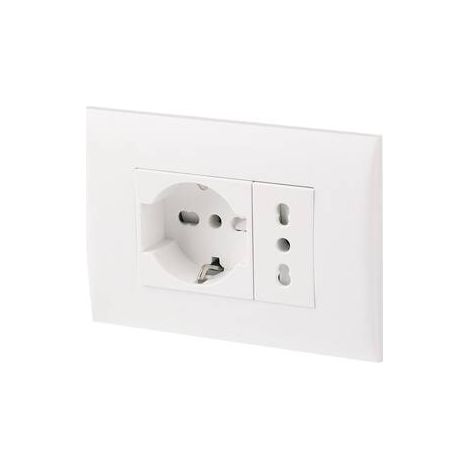PLACCA C/SUPP PRESA BIPAS+PRESA BIPAS SCHUKO BCO