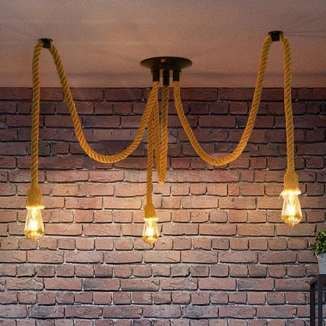 3 Lights Hemp Rope Ceiling Light Industrial Vintage Pendant Lights Retro Pendant Light for Living Room Balcony E27 (1/5)