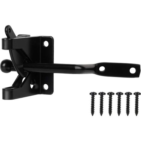 Cerradura de puerta, pestillo autoblocante, para cercas de madera, jardines, cobertizos de jardín, color negro (116 mm) (1/4)