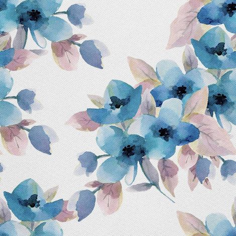 Outdoor dekostoffe oxford - Motiv blaue Blumen Aquarell (1/5)