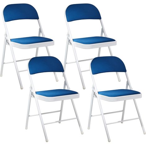 Conjunto de 4 sillas plegables estructura de metal blanco asiento y respaldo acolchados azul Sparks (1/5)