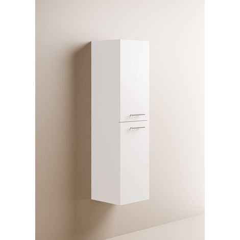 Sanitaire – Colonne de salle de bain suspendue 2 portes – Dimensions L35 x l35 x H135 cm – PVC brillant blanc – Colonne réversible pour rangement optimal (1/3)