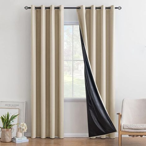 Set di 2 tende oscuranti isolanti termiche anti-UV protezione solare decorazione per soggiorno cucina camera da letto 132X160CM (L x H) Beige-LIAIKI (1/5)