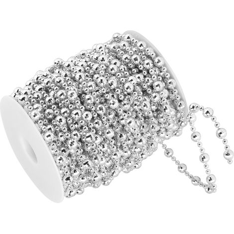 Guirlande de perles artificielles de 20 m, couleur argent, idéale pour décorer un sapin de Noël, un rideau de mariage ou pour des créations DIY. (1/4)