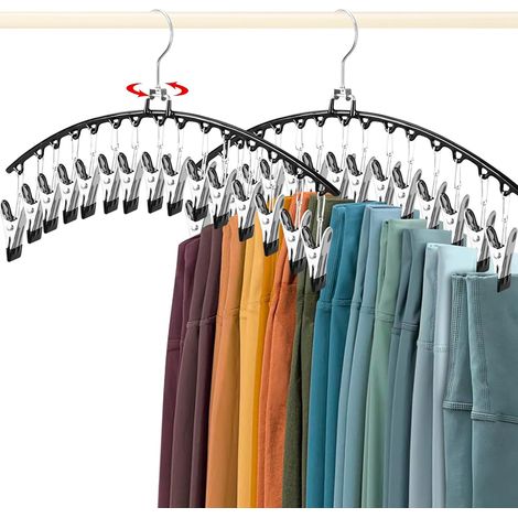 Set mit 2 Hosenbügeln mit Clips, ausgestattet mit 15 rutschfesten Clips und 360° drehbaren Haken, für Leggings, Shorts, Röcke und Hüte (1/5)
