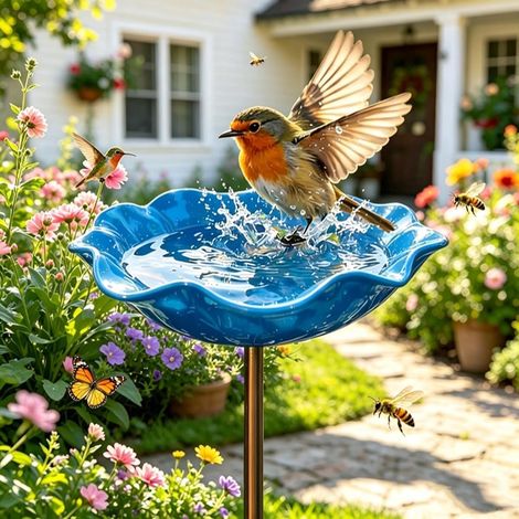 Lot de 3 abreuvoirs en métal pour oiseaux – 15 x 15 x 5 cm – Résistant aux intempéries – Décoration jardin et source d'eau pour pollinisateurs