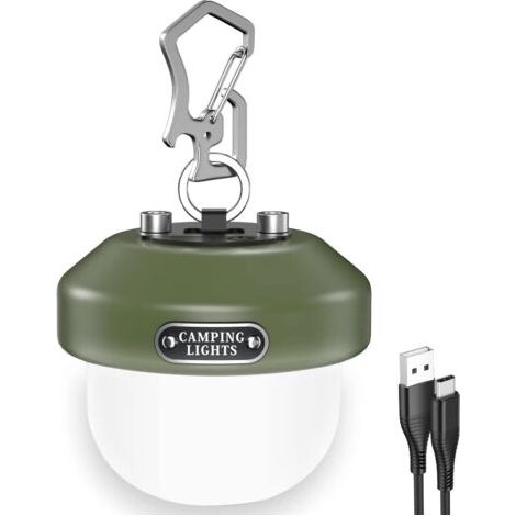 Lampe Camping, Lanterne Camping Rechargeable USB, LED Lampe Tente Suspendue a pile, étanche IPX4, durée 23H+, 6 Modes d'éclairage, pour Randonnée, Peche, Exterieur [Classe énergétique G]