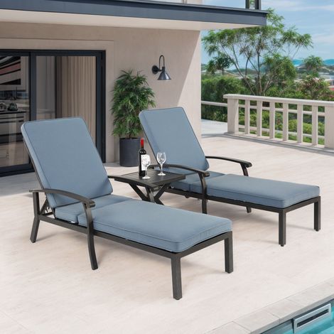 Poltrona da giardino lounge 1 pezzo con schienale regolabile, alluminio blu in cotone, ideale per balcone e terrazzo (1/5)