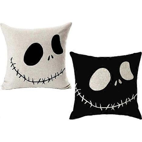 Taie d'oreiller carrée décorative en coton et lin « L'Étrange Noël de Monsieur Jack », 45 x 45 cm, pour canapé, motif Halloween (1/4)