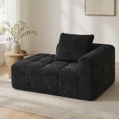Sofá chaise longue cómodo chenilla negro 158 cm OKMYHOME (1/5)