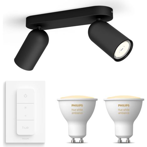 Philips Hue Pongee Aufbauspot mit 2 Lichtpunkten GU10 (Schwarz) Warm bis Kaltweißes Licht - Inkl. 1 Dimmschalter - White Ambiance (1/5)