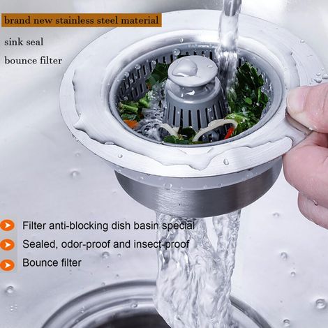 Passoire d'évier 3 en 1 en acier inoxydable, filtre de vidange pour évier de cuisine, étanche et anti-infiltration d'eau, pour l'évacuation des déchets de cuisine