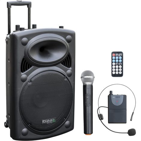Ibiza - PORT15VHF-BT - Altoparlante portatile 15"/800W MAX con 2 microfoni (VHF), telecomando e custodia protettiva - Bluetooth, USB, SD - autonomia da 6 a 8 ore - Speaker Box (1/5)