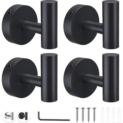 Set mit 4 Wandhaken für Badezimmerhandtücher, mattschwarz.
