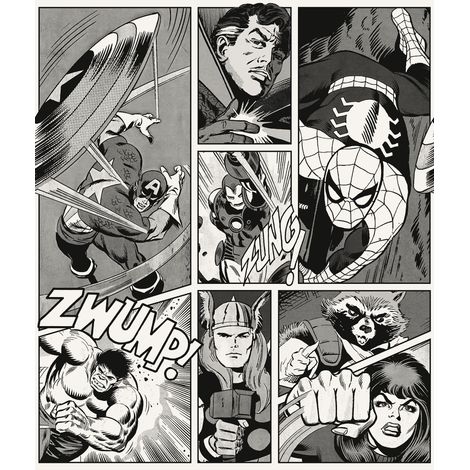 Papier peint - Marvel Classic Comic Panel Monochrome - Rouleau: 212 x 250 cm (1/4)