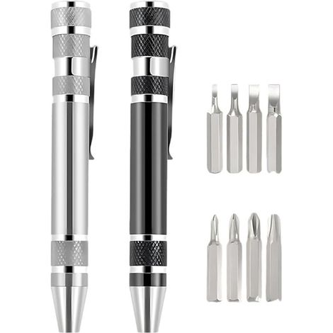 2 pièces 8 en 1 Tournevis de Précision Set, Embouts de tournevis, Stylo à Bille Design réparation fendue pour PC Eyewear Montres Cell Phone Laptop (1/5)