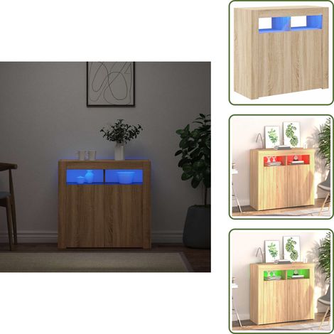 Aparador de madera - vidaXL Aparador con luces LED roble Sonoma 80x35x75 cm - Aparador decorativo
