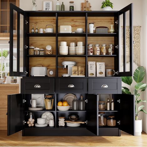 Mueble vitrina alto con puertas acrílicas negro moderno OKMYHOME (1/5)