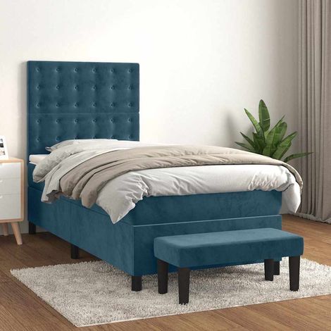 Lit simple Lit à sommier tapissier avec matelas Lit Adulte Bleu foncé 100x200 cm BVM55977 (1/5)