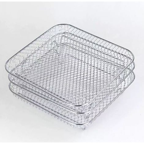 Ensemble de 3 supports empilables pour friteuse à air chaud — Tour carrée de 21 cm (8,27 pouces), acier inoxydable, accessoires pour barbecue et four (1/5)