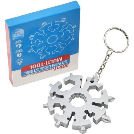 Flocon Neige Outil, 20 en 1 en acier inoxydable multi-fonction combinaison d'outil, Porte Clef Multifonction Tout Puissant en Acier (1/4)