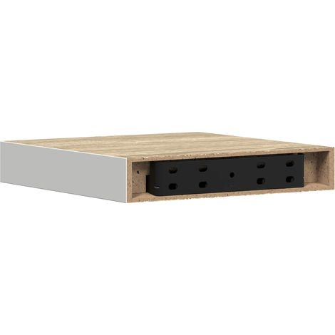 Étagère murale flottante fixation invisible en MDF et métal chêne et blanc 23 x 23,5 x 3,8 cm (1/5)