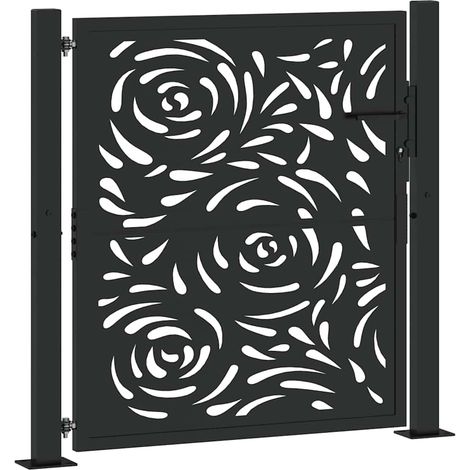 Vidaxl – Portail aluminium noir 100x100 cm – Acier galvanisé résistant à la corrosion – Design découpé au laser – Système de verrouillage sécurisé