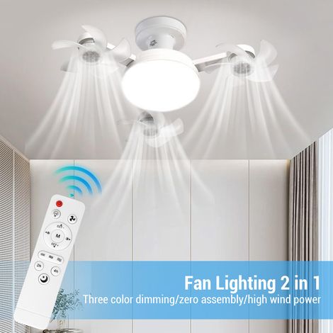 Deckenventilator mit Licht und Fernbedienung, dimmbarer LED-Deckenventilator mit E27-Fassung, Deckenventilator-Kronleuchter für Schlafzimmer und Wohnzimmer, 5 Flügel, 3 Geschwindigkeitsstufen, 2000 lm