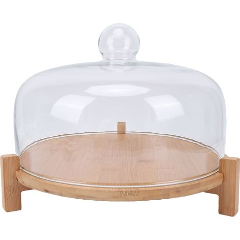 Support à gâteau rond Vintage en bois de 11 pouces, avec couvercle en verre et pieds, pour fête, mariage, Festival (1/5)