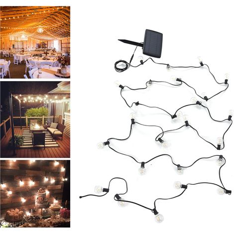 G40 Solar-Lichterkette, 27 LEDs, 7,5 m/15 m, 4 Beleuchtungsmodi, IP65 wasserdicht für den Außenbereich, ideal für Partys, Gärten, Höfe, Rasenflächen, Zäune, Mauern und Balkone (7,6 m). (1/5)