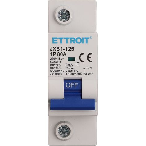 ETTROIT JX118060 INTERRUTTORE MAGNETOTERMICO 1P 80A 6KA 220V 1 MODULO GUIDA DIN (1/4)