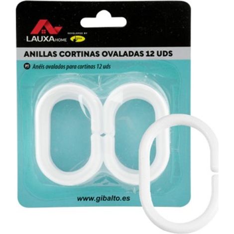 Anillas Cortina Ovaladas Lauxa Home, Juego 12 Uds, Blanco O Transparente, 40x60mm