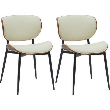 Lot de 2 chaises de salle à manger design en similicuir crème avec coque bois noyer structure métal robuste 100008480 (1/5)
