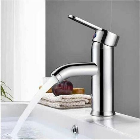 Single Handle Bathroom Faucet, Contemporary Style, Swivel Spout, Hot and Cold Water - Silver