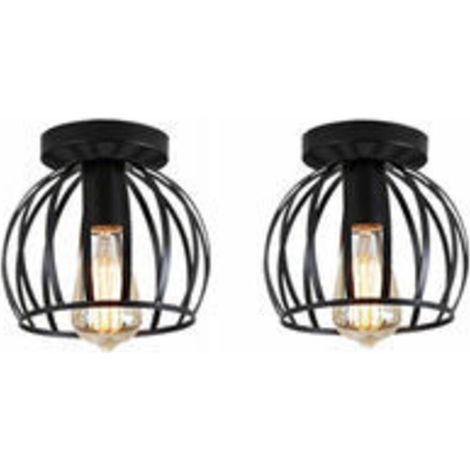 Retro Eisen Deckenleuchte E27 2er-Pack Industriebeleuchtung Metall Deckenlampe für Schlafzimmer Wohnzimmer - Schwarz (1/4)