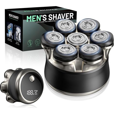 Rasoir Crâne Homme 7D, Rasoir Électrique Tête Chauve avec Tête Magnétique, IPX6 Étanche, Recharge Type-C, Écran LED et Batterie 1200 mAh, Facile à Nettoyer