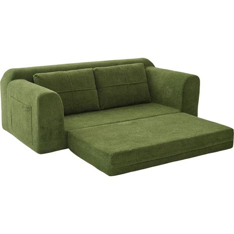 Divano letto 2 in 1 in tessuto verde con braccioli, 179 x 95 x 79 cm (1/5)