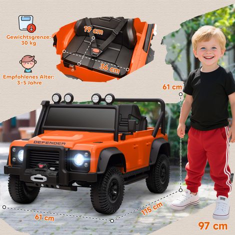 12V ferngesteuertes Elektroauto für Kinder mit Hupe, Musik und LED-Scheinwerfern, orange Farbe. (1/5)