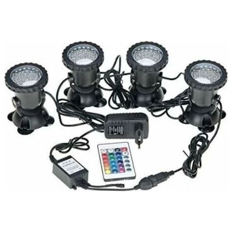 [JAMAIS UTILISÉ]Spots sous marins étanches multicolores RVB pour aquarium avec télécommande pour bassin de jardin, aquarium, piscine, prise britannique (lot de 4 lumières) (1/5)