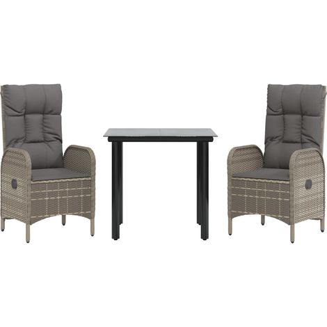 Set Salotto Giardino 3 pz con Cuscini Nero e Grigio Polyrattan vidaXL (1/4)