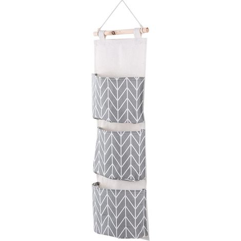Cotton Linen Wall Hanging with 3 Pockets and Wooden Pole for Home Office, Bedroom Storage (1/5)