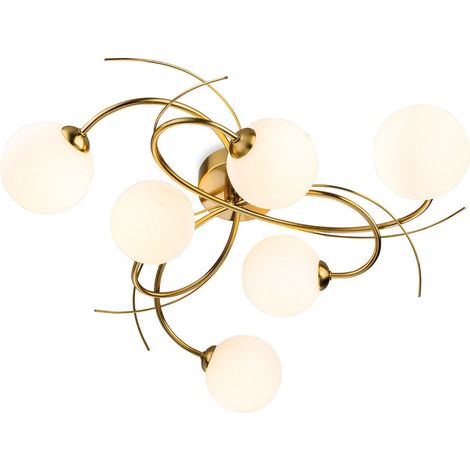 Firstlight Elba Plafonnier encastré Elba à 6 lumières, laiton brossé, verre blanc opale, 6 x G9