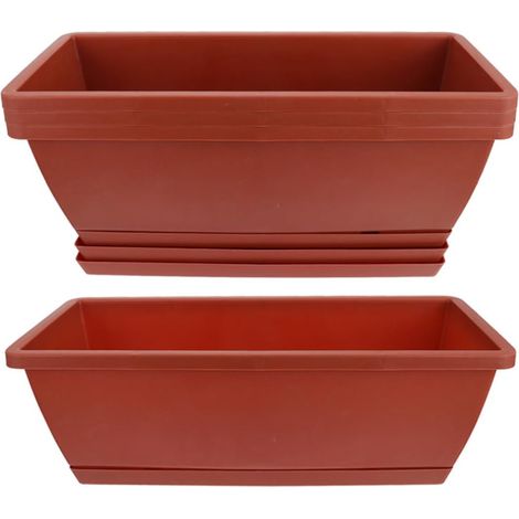 4-Piece Rectangular Planter Set, Red Resin Plastic Plant Pots, Flower Pots for Vegetables and Plants, Drainage, Balcony and Indoor Decoration (1/5)
