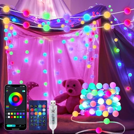 Guirlande Lumineuse Globe, 10m 100 LEDs Guirlande Lumineuse à Pile avec Télécommande, 8 Modes D’Éclairage pour Intérieur/Extérieur, pour Noël, Jardin, Cour, Mariage, Fête (Blanc Chaud)